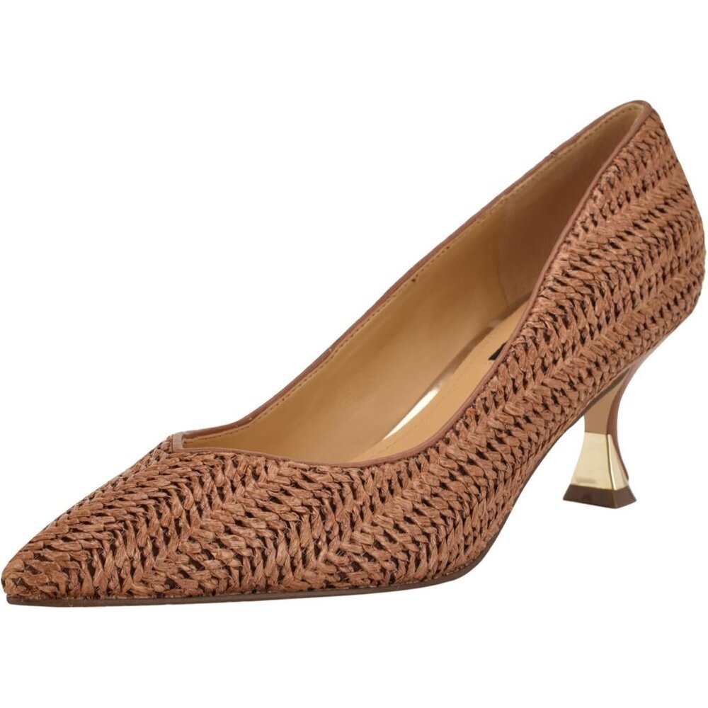 Nine West Womens Dark Brown Leather Closed Pointed Toe Kitten Heels Pumps Shoes